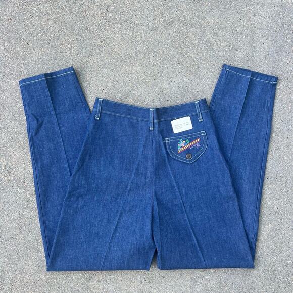 VTG 1960s Veronica Lee High Rise Tapered Leg Embroidered Pocket Jeans Size 14 - Picture 1 of 6